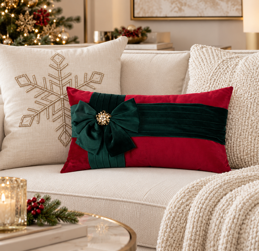 RED PRESENT CHRISTMAS PILLOW 22''X13''