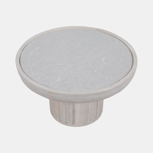 CARVED WOOD BASE MARBLE TOP WHITEWASH