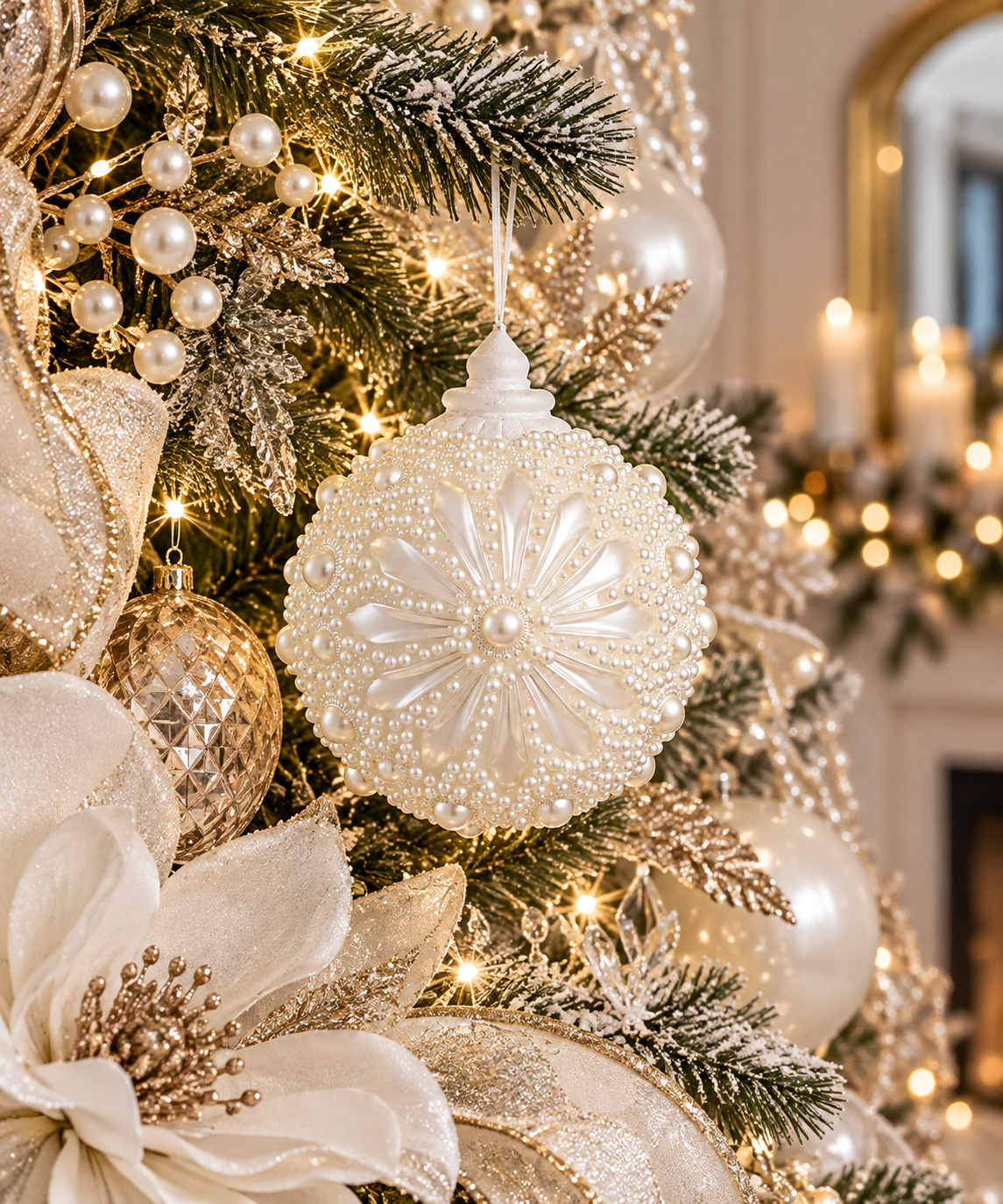 5'' PEARL FLOWER BALL ORNAMENT