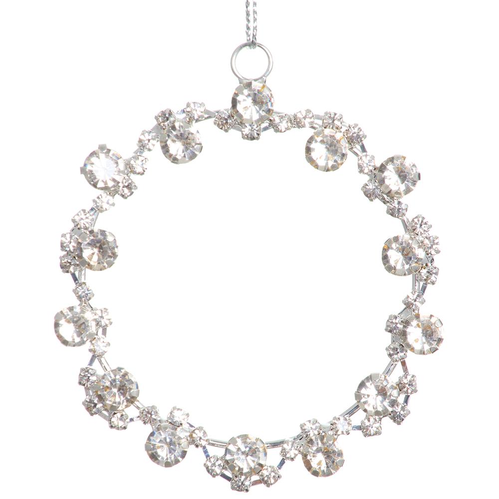 3.5'' DIAMOND MEDALLION ORNAMENT CLEAR SILVER