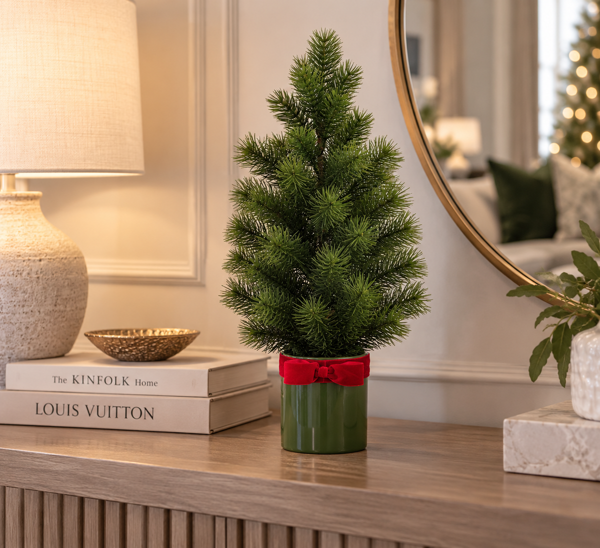 18'' SPRUCE TREE IN CERAMIC VASE GREEN