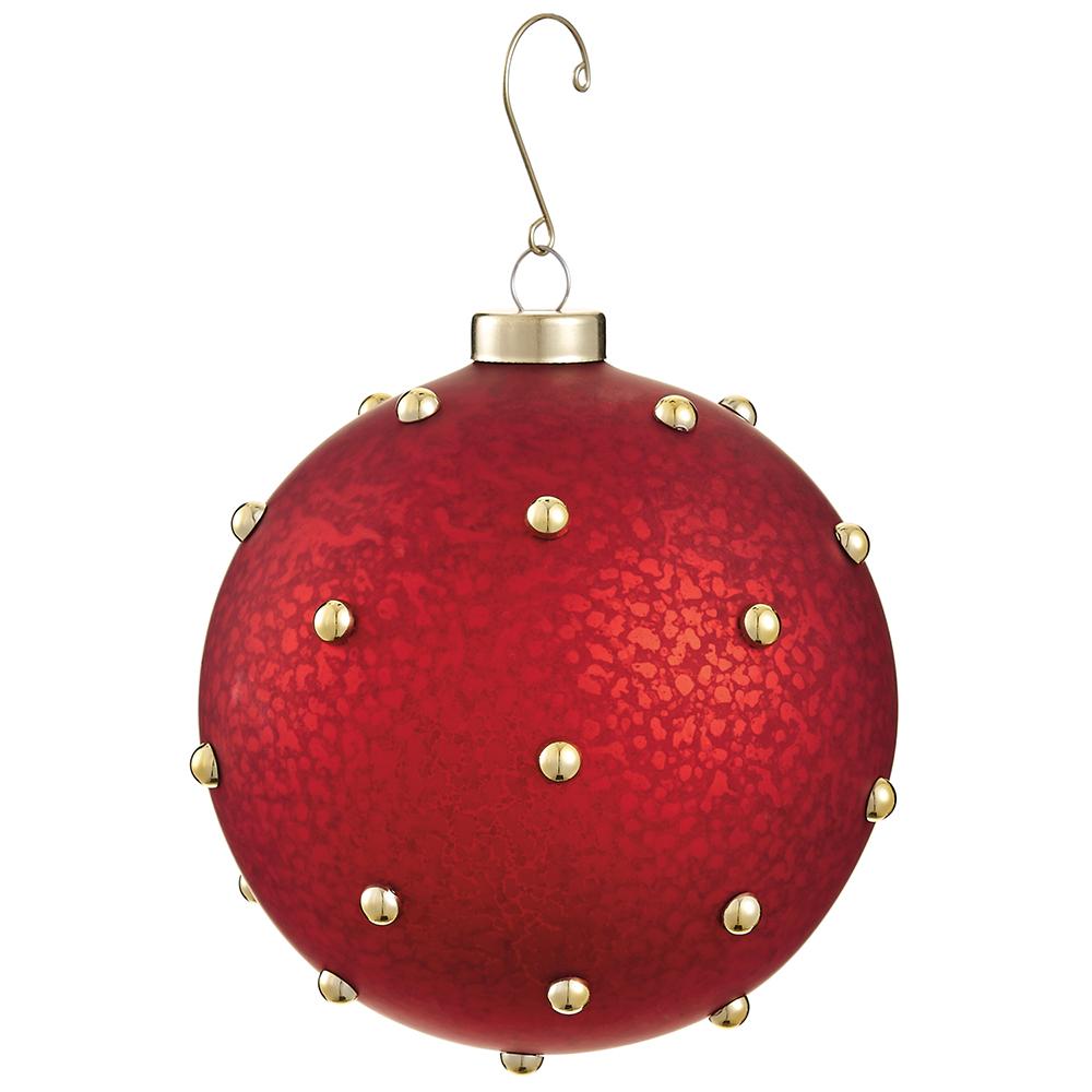 4.75'' BEADED MERCURY GLASS ORNAMENT RED GOLD
