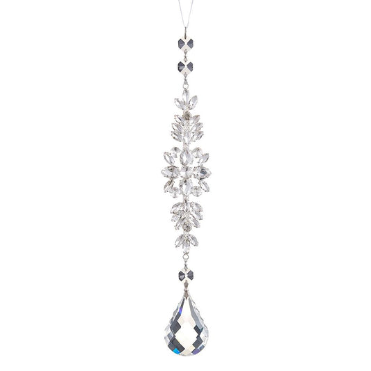 12'' DIAMOND CRYSTAL DROP ORNAMENT CLEAR SILVER