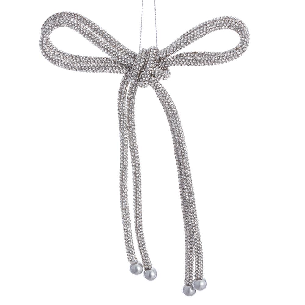 7'' DIAMOND BOW ORNAMENT SILVER
