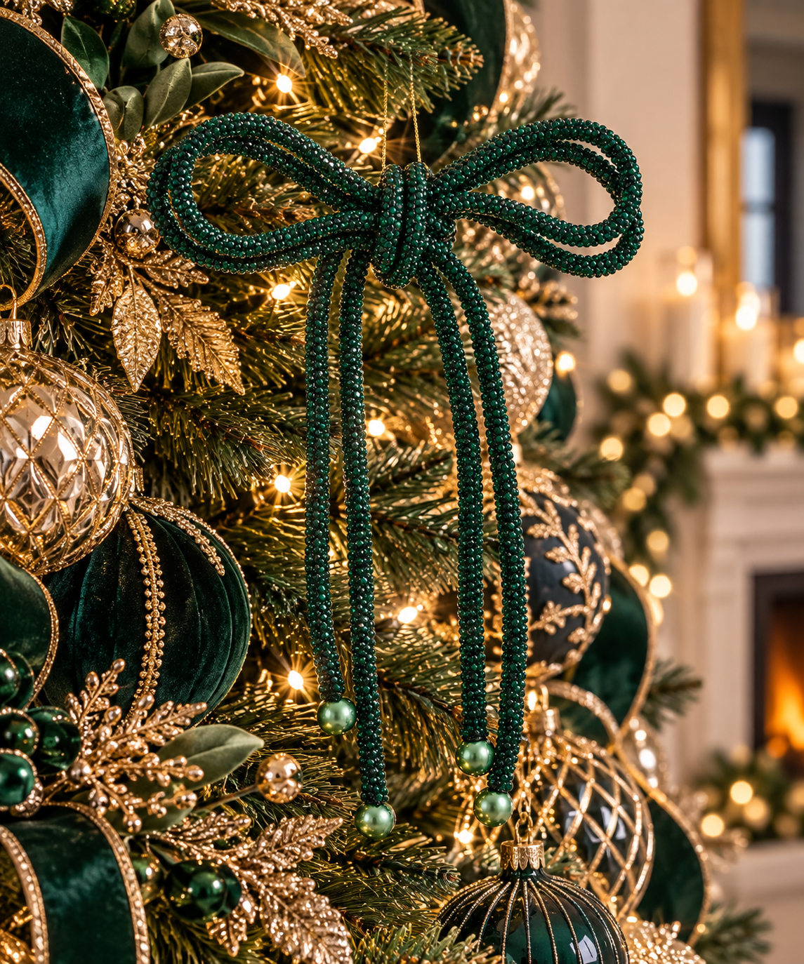 7'' DIAMOND BOW ORNAMENT GREEN