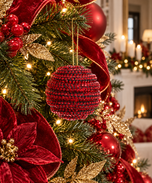 1'' DIAMOND BALL RED ORNAMENT