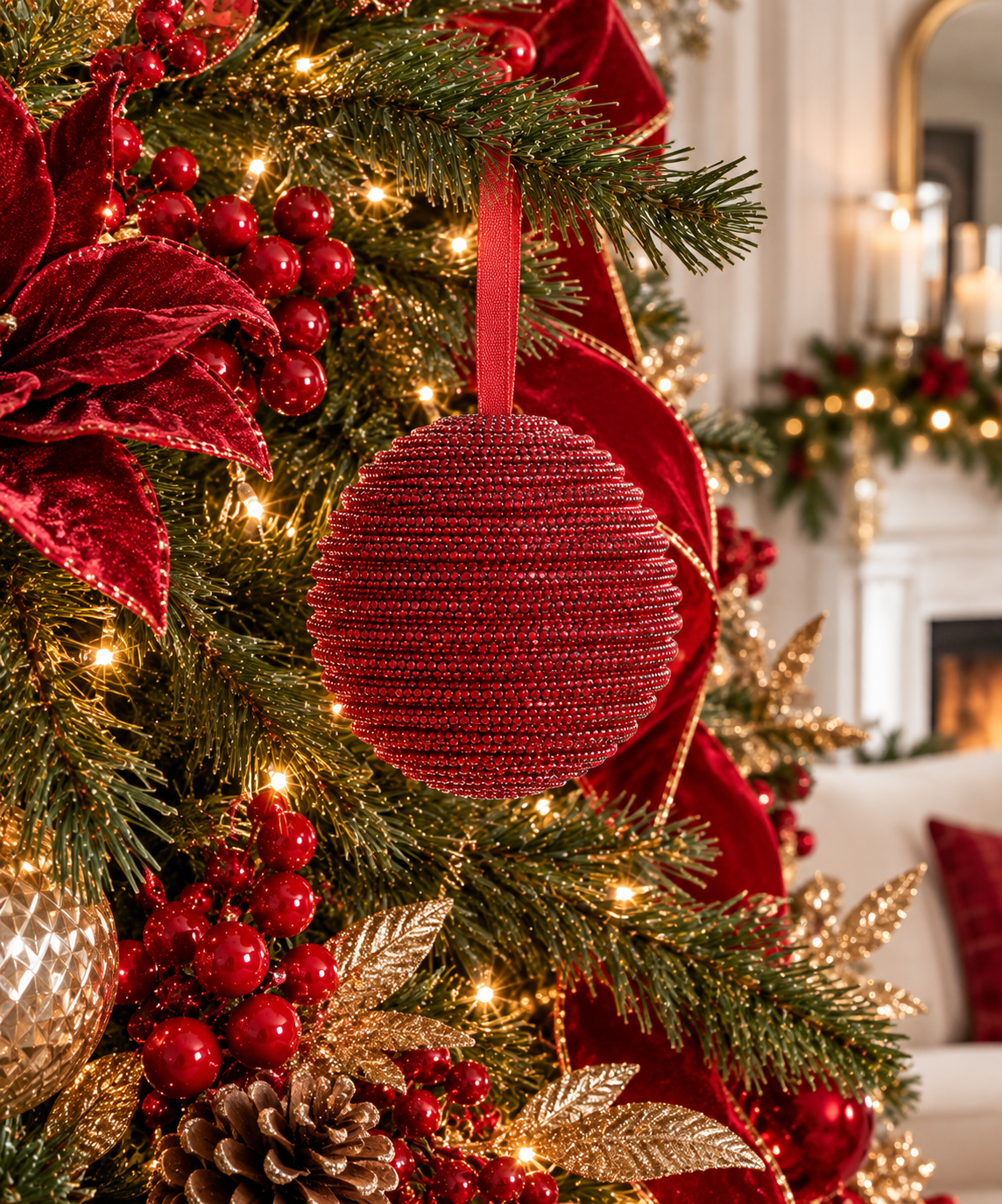 3'' DIAMOND BALL RED ORNAMENT