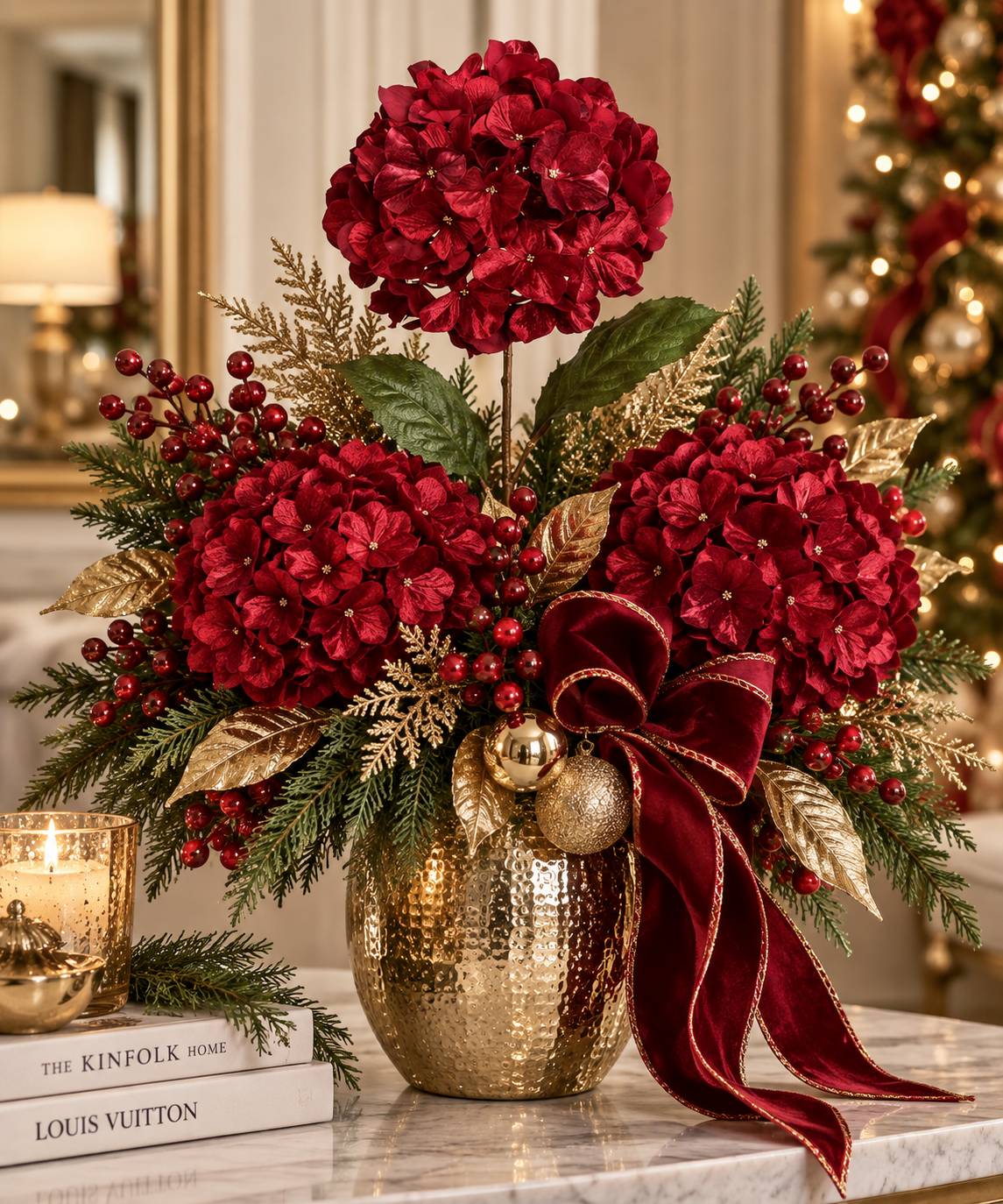 29'' SHIMMER VELVET HYDRANGEA SPRAY RED