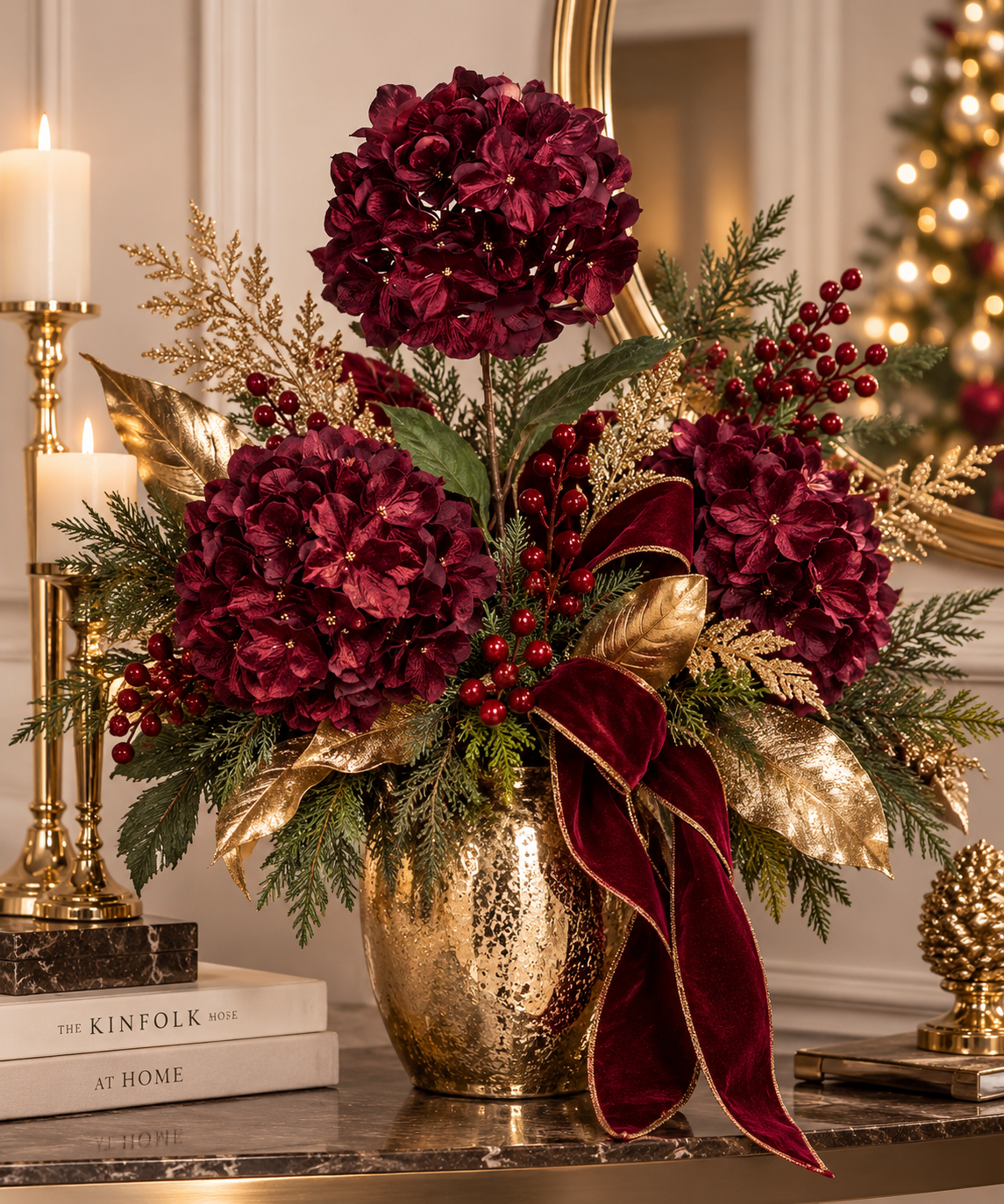 29'' SHIMMER VELVET HYDRANGEA SPRAY BURGUNDY