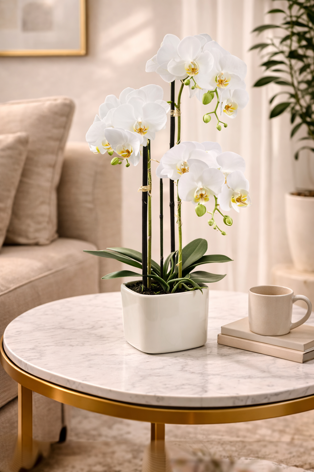 PHALAENOPSIS ORCHID IN TERRA COTTA POT- WHITE 25''