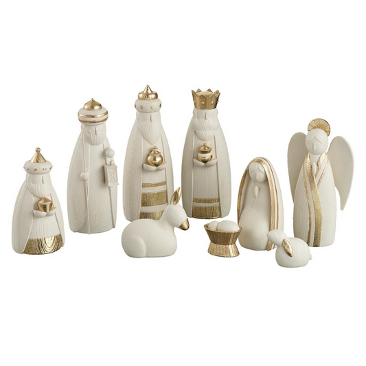 NATIVITY SET OF 9 BEIGE & GOLD