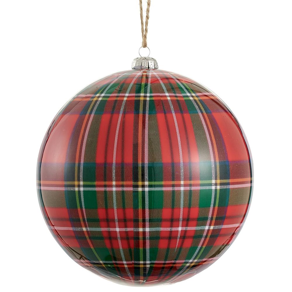 6'' PLAID BALL ORNAMENT RED AND GREEN