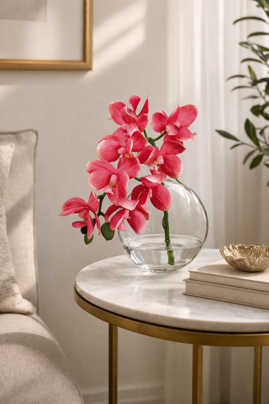 PHALAENOPSIS ORCHID IN GLASS VASE- PINK 10''