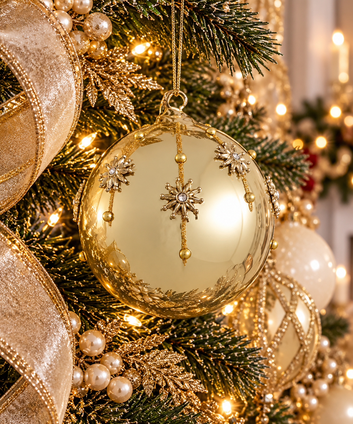 4.75'' DIAMOND GOLD GLASS BALL ORNAMENT