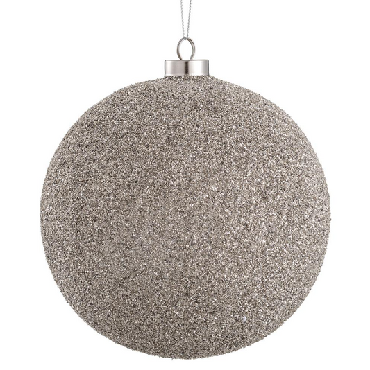 6'' BEADED GLASS BALL ORNAMENT SILVER