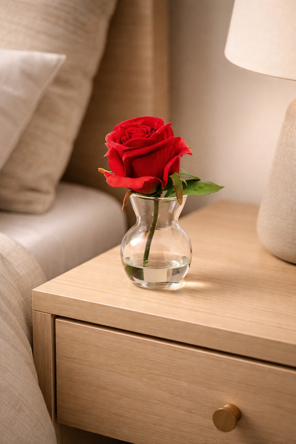 ROSE IN GLASS VASE- RED 6''