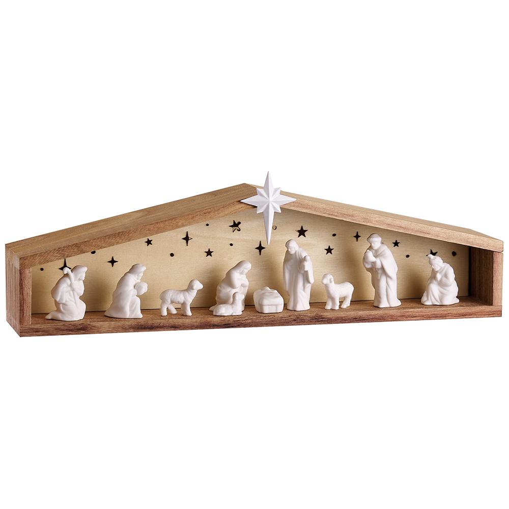4'' X 13'' NATIVITY TABLE TOP WITH LIGHT WHITE AND BROWN