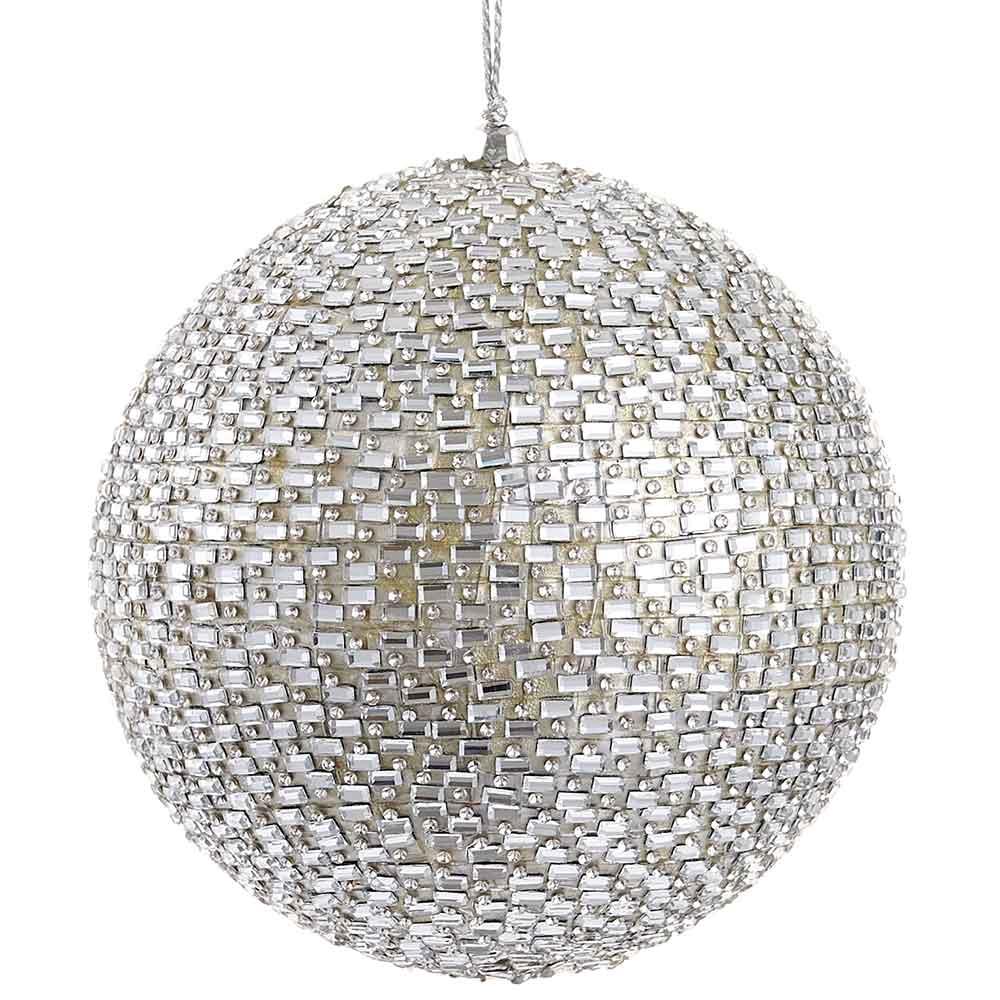5'' JEWELED SILVER BALL ORNAMENT