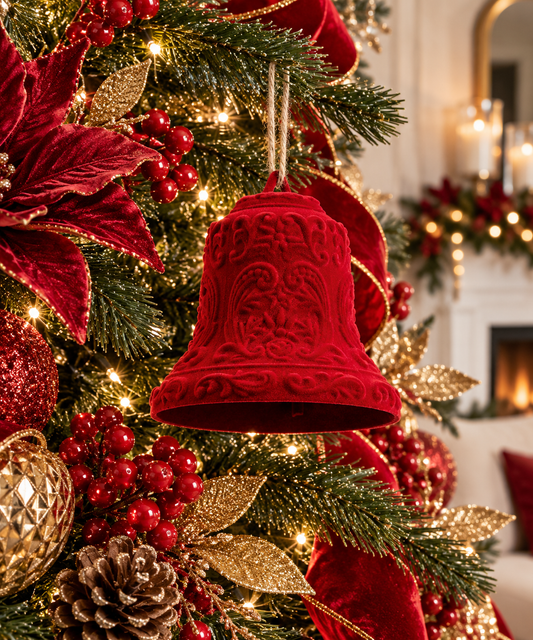 4.5'' FLOCKED RED BELL ORNAMENT