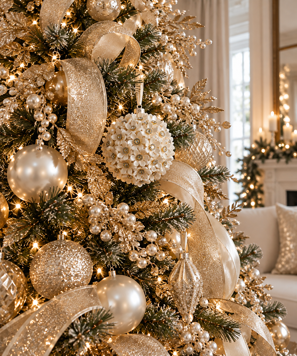 5'' PEARL FLORAL BALL ORNAMENT