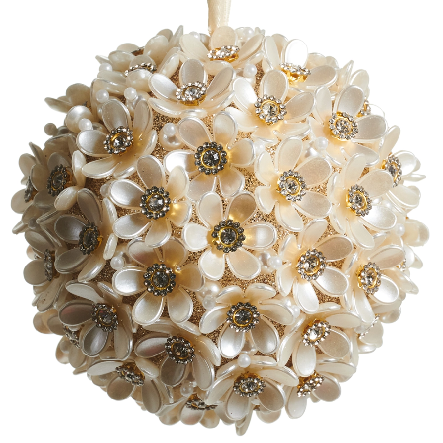 5'' PEARL FLORAL BALL ORNAMENT
