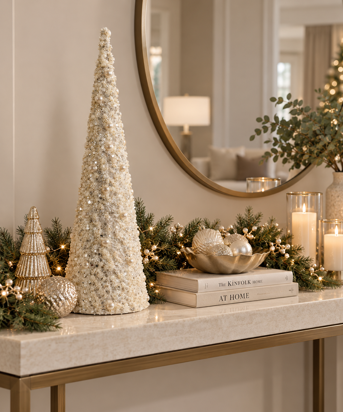 17'' WHITE PEARL CONE TREE EMBELLISHED LARGE