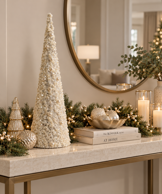 17'' WHITE PEARL CONE TREE EMBELLISHED LARGE
