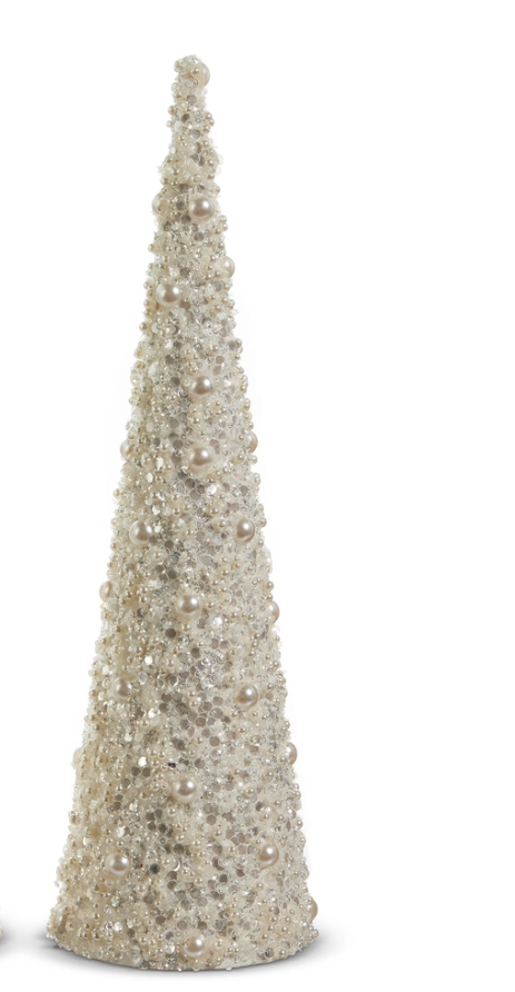 17'' WHITE PEARL CONE TREE EMBELLISHED LARGE