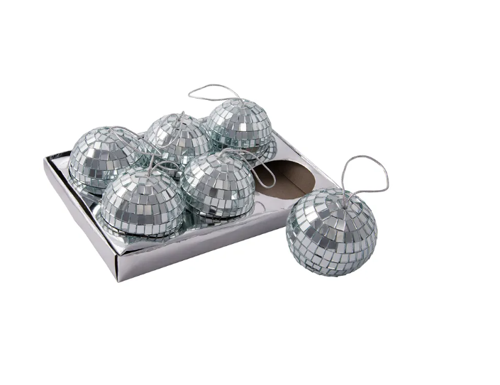 8 GLASS MIRROR BALL ORN PK