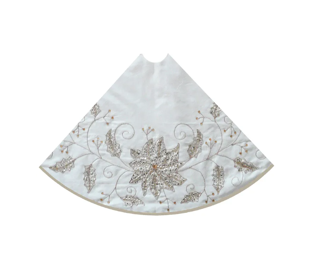 IVORY TREE SKIRT EMBROIDERED SNOWFLAKE DESIGN