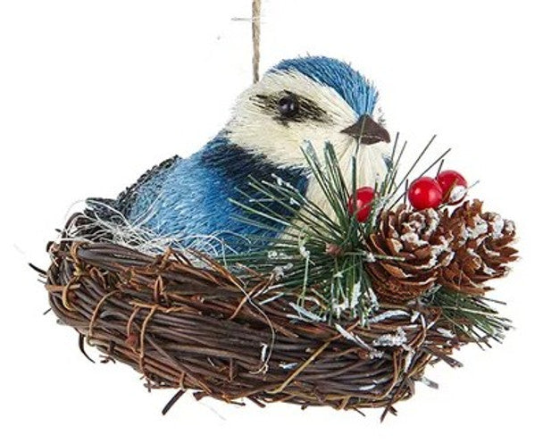 4" CARDINAL/BLUE JAY IN NEST ORN