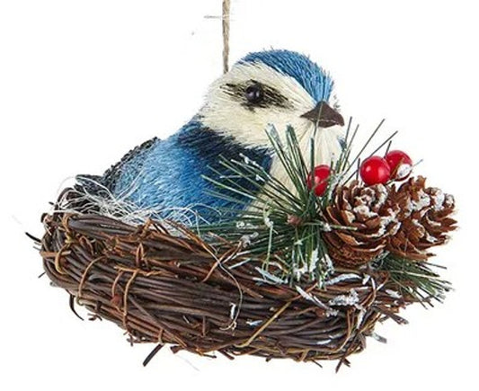 4" CARDINAL/BLUE JAY IN NEST ORN