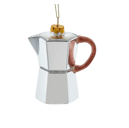 4.13" GLASS SILVER ESPRESSO POT ORNAMENT