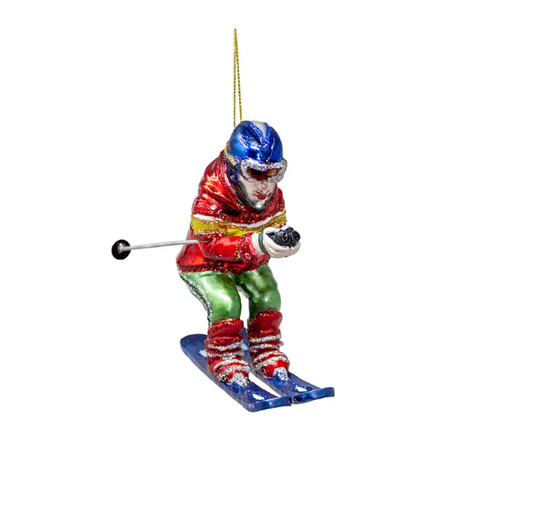 GLASS SKIER ORNAMENT
