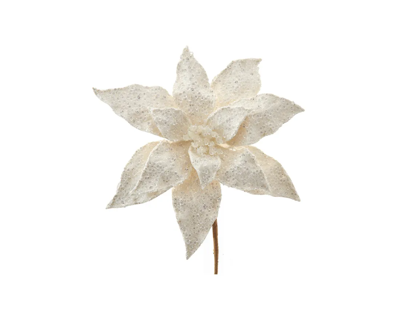 20" WHITE ICED POINSETTIA PICK