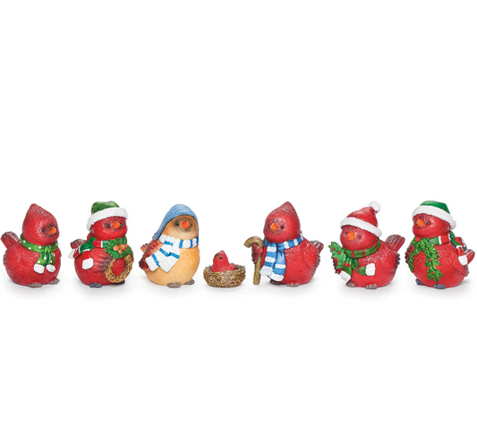 Festive Cardinal Creche Set with Nest Display Box 3.5"H 7PC
