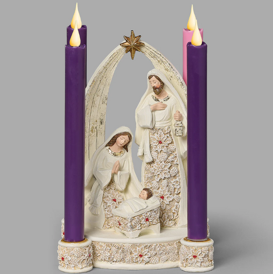 Holy Family Advent Candle Holder with Poinsettia Accents