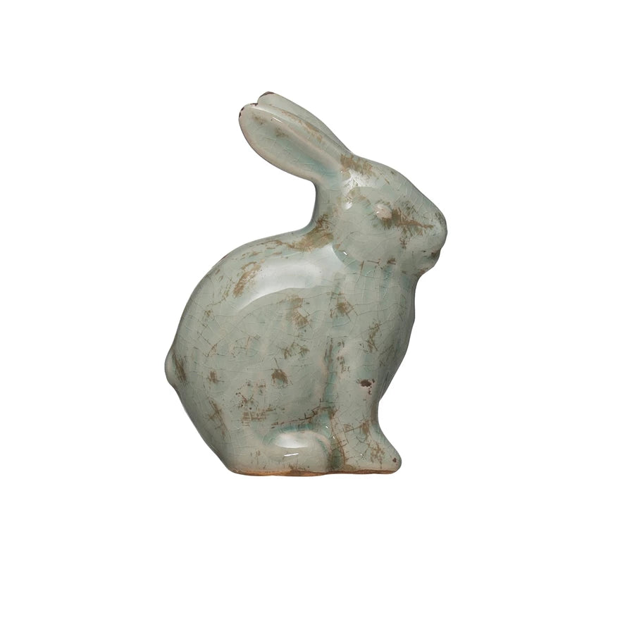 TERRA COTTA RABBIT DISTRESSED AQUA FINISH