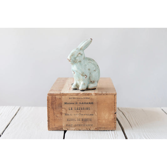 TERRA COTTA RABBIT DISTRESSED AQUA FINISH