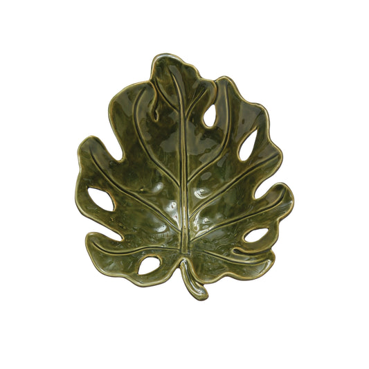 STONEWARE LEAF BOWL GREEN
