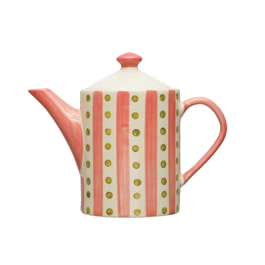 HAND PAINTED STONEWARE TEAPOT S/2 7-3/4"LX6 1/4"H