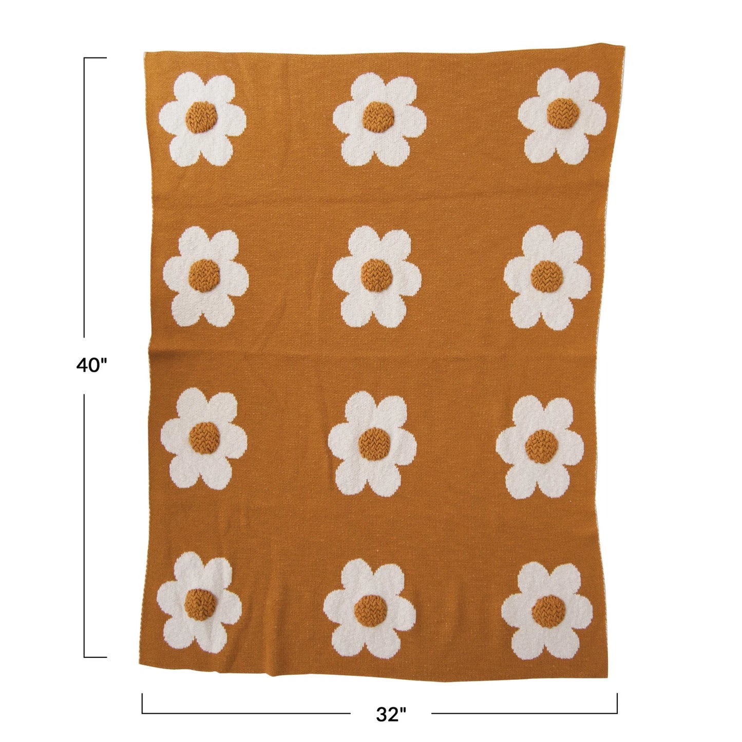 COTTON KNIT BABY BLANKET WITH FLOWERS & TUFTING