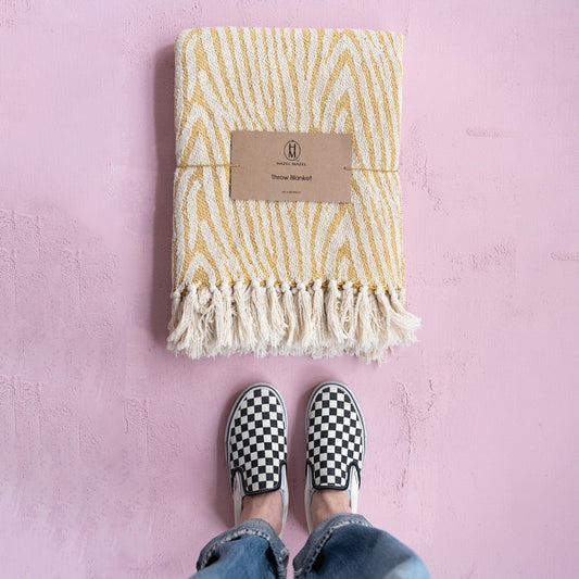WOVEN COTTON BLEND THROW YELLOW