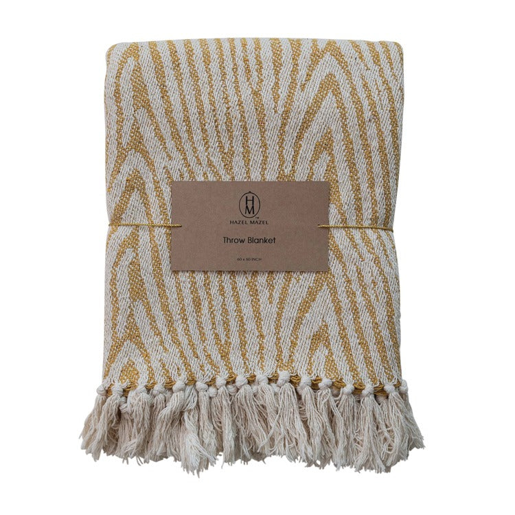 WOVEN COTTON BLEND THROW YELLOW