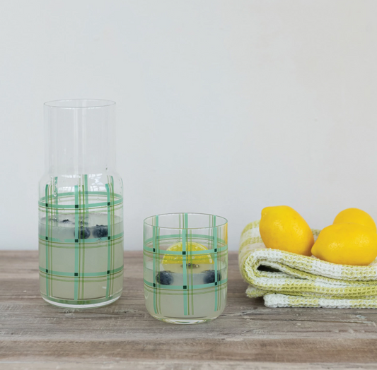 GLASS CARAFE WITH DRINKING GLASS SET