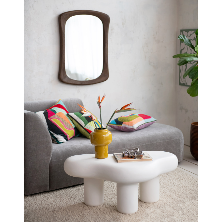 Resin Coffee Table, Cement Finish, Matte White