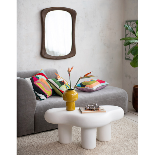 Resin Coffee Table, Cement Finish, Matte White
