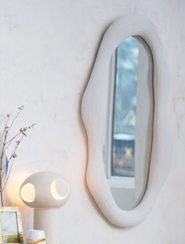 Resin Wall Mirror with Debossed Lines, Volcano Finish