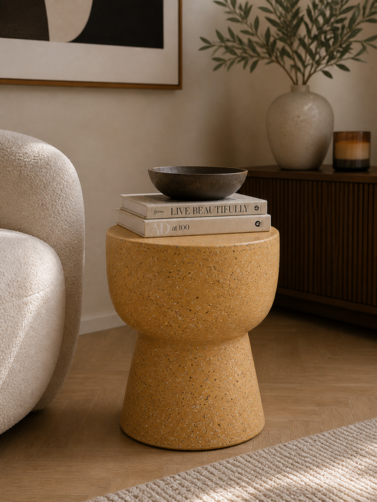 Terrazzo Table/Stool, Mustard & Multi Color