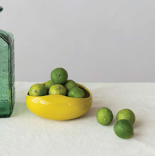 Stoneware Organic Shaped Bowl, Chartreuse Yellow